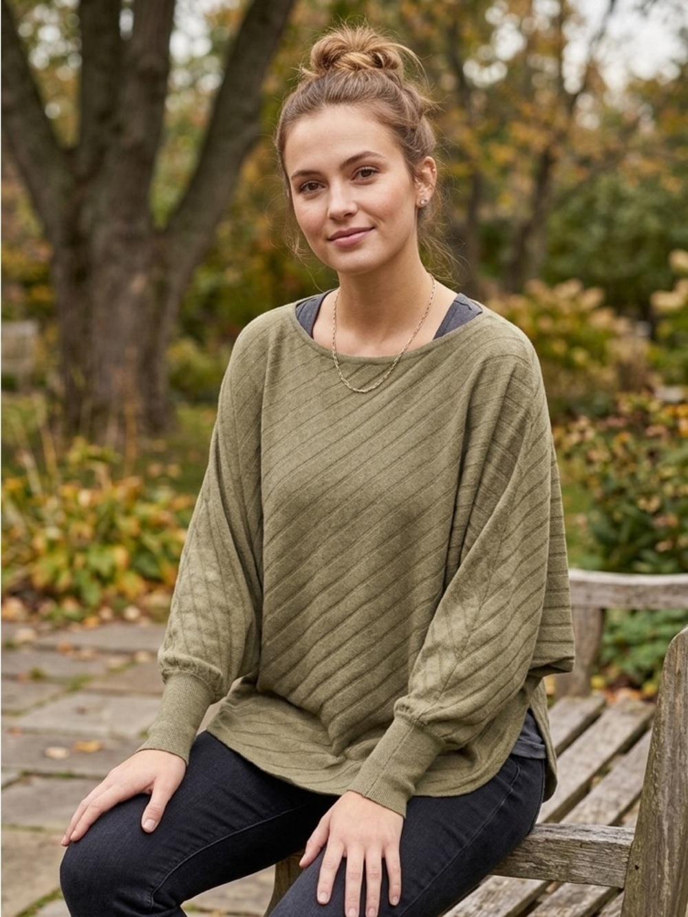 Kerisma | Lightweight Batwing Crewneck Sweater in Olive | Sz S/M